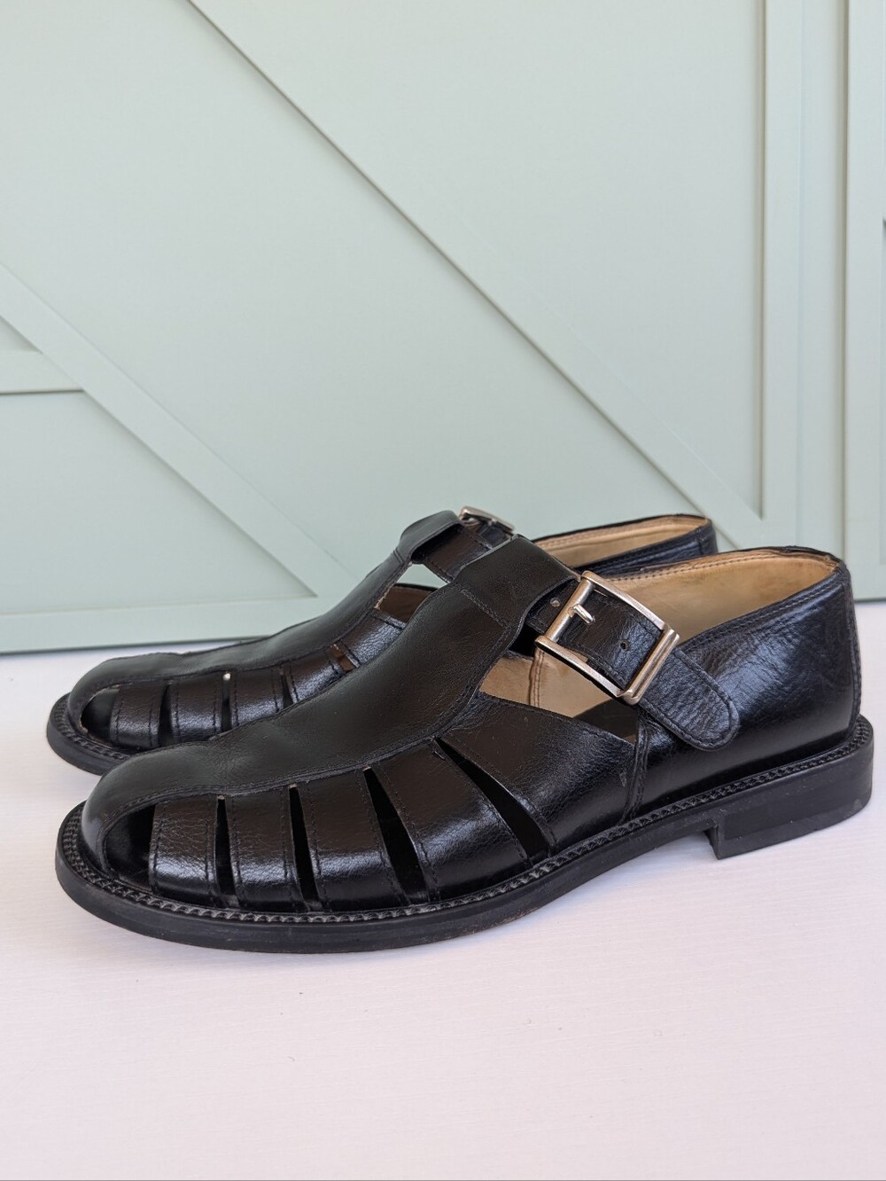 Bally Black Leather Fisherman Sandals with Silver Buckle